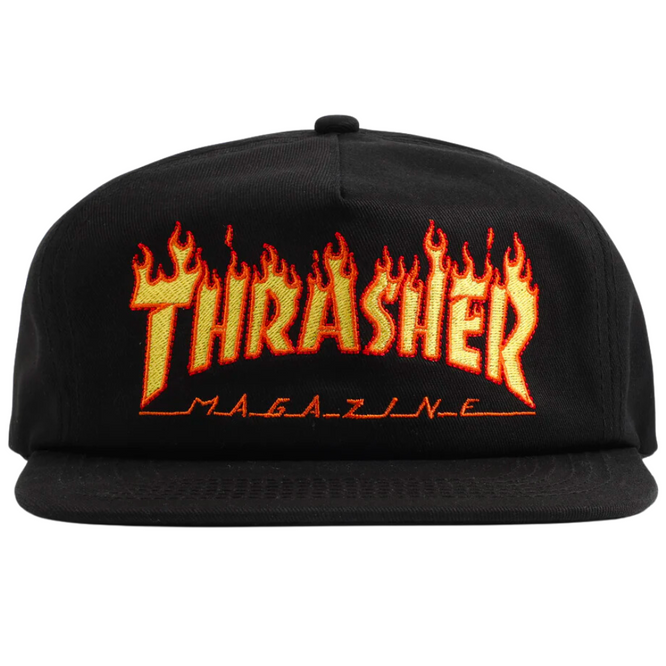 Flame Embroidered Snapback Black