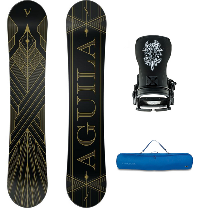 Aguila Black 159 Snowboard + Transfer Black Snowboard Bindings + Pipe Snowboard Bag Deep Blue 165