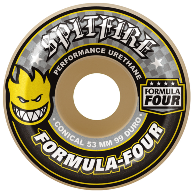 Formula Four Conical Yellow Print 53mm 99a Skateboard Wheels