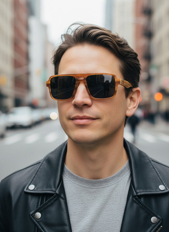 AS102-A-004 Two Tone Acetate Amber + Grey Lens