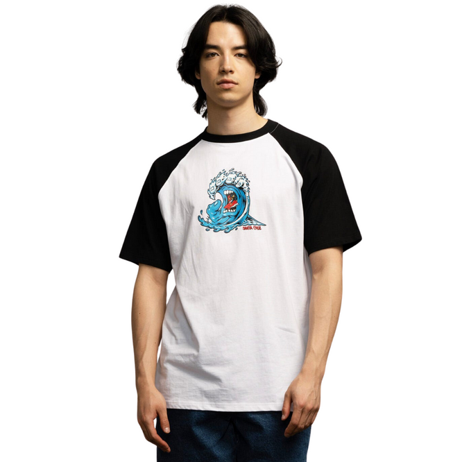 T-shirt raglan Screaming Wave Front blanc/noir