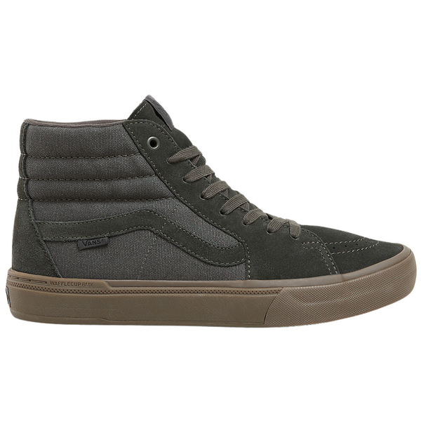 black and gray high top vans