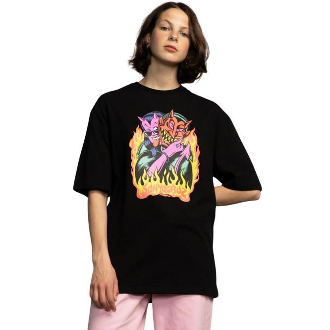 Damen Delfino Devil Front Oversized T-Shirt Schwarz