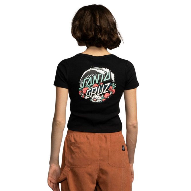 Womens Mushroom Wave Dot Splice T-shirt Schwarz