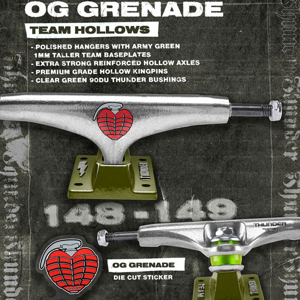 スケートボード Thunder Hollow OG Grenade Green 148 Hi Thunder OG Grenade Team Hollow Truck Polished/Green 149
