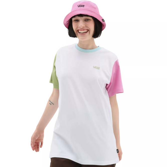 Womens Left Chest Colorblock Embroidery T-shirt White/ Cyclamen Pink